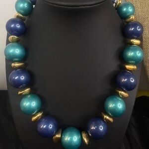 Elegant Blue and Gold Beaded Necklace
